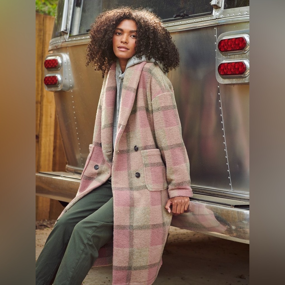 Xirena Cole Plaid Double-Breasted Coat XS Mink Rose
